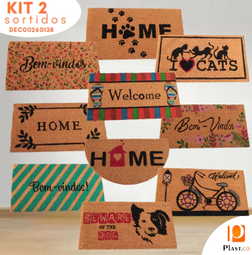 Tapete em Fibra de Côco 33x60cm Sortidos Parte Kit 2 - Plast.co