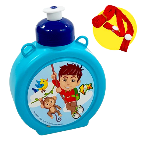 Garrafa Cantil Squeeze Plástico Com Bico e Cordinha Infantil Jimmy Kid 430ml - Panamby