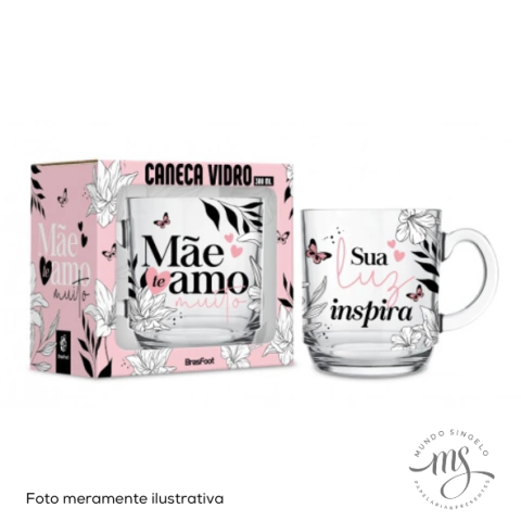 Caneca de Vidro Elegance Mãe Sua Luz Inspira de 300ml - Brasfoot Presentes
