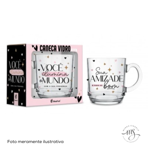 Caneca de Vidro Elegance 300ml Sua Presença - Brasfoot