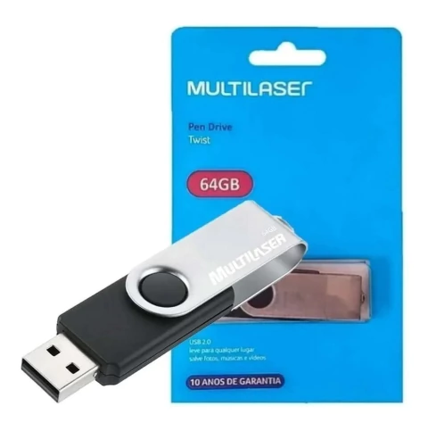 PEN DRIVE TWIST MULTILASER USB 2.0 LEITURA ATÉ 10MB/S 64GB