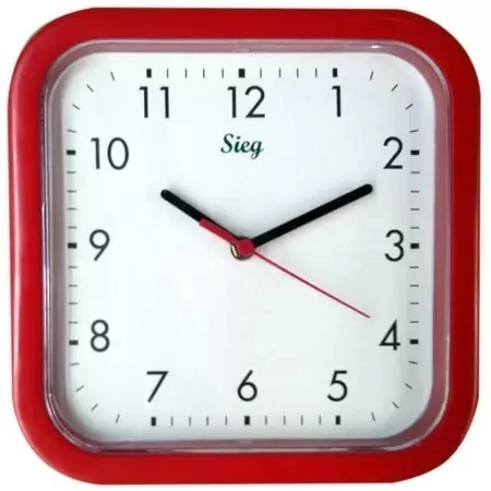Relógio de Parede Quadro Vermelho 240mm Fundo Branco Liso - Sieg