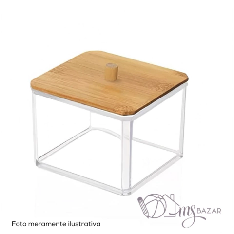Porta Cotonete e/ou Algodão Com Tampa em Bambu 9,5x9x8cm Transparente - Interponte