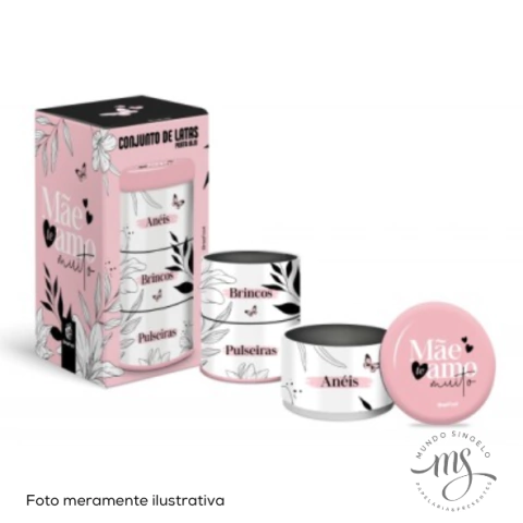 Conjunto de Latas Porta Jóias 3 Divisões Mãe Sua Luz Inspira - Brasfoot Presentes