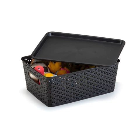 Cesto Rattan Médio Preto 7 Litros 30x12x21cm - Plasnorthon