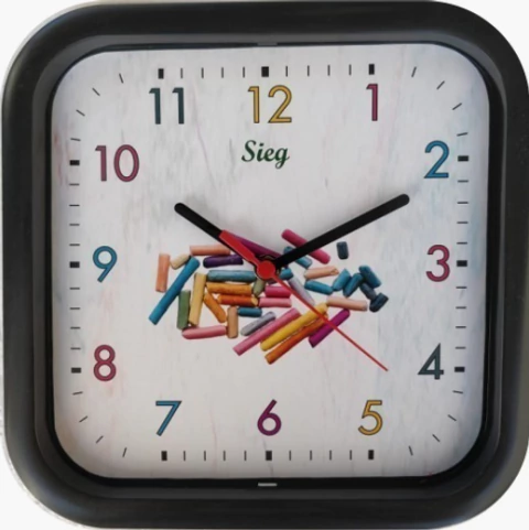 Relógio de Parede Quadrado Preto 240mm Fundo Preto Giz - Sieg