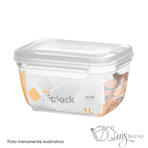 Pote Retangular FlipLock Com Tampa 1L - Rischioto