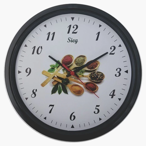 Relógio de Parede Redondo Preto 280mm Fundo Especiarias - Sieg