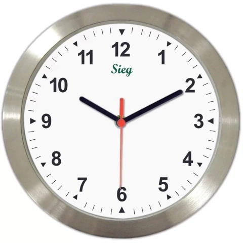Relógio de Parede Redondo Alumínio Natural 270mm Fundo Branco Liso - Sieg