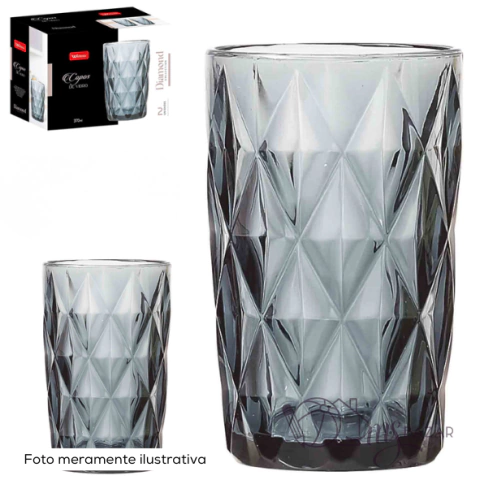 Conjunto de 2 Copos de Vidro Diamond Preto de 370ml - Wellmix