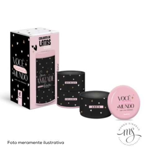 Conjunto de Latas Porta Jóias 3 Divisões Você Ilumina o Mundo - BrasFoot Presentes