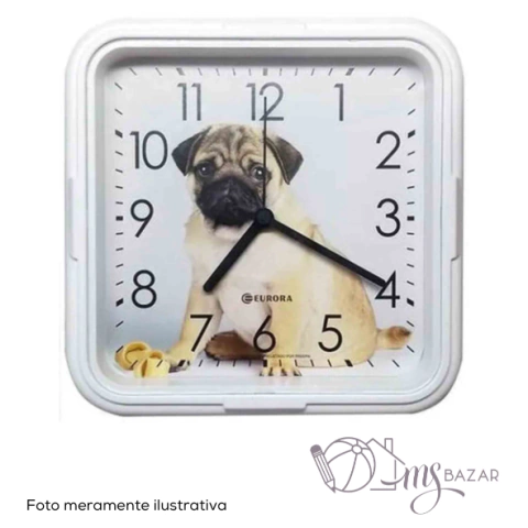 Relógio de Parede Quadrado Branco Dog - Eurora