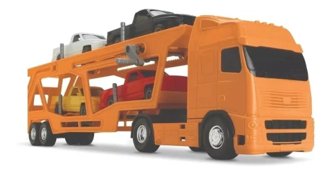 Caminhão Cegonheira Voyager Com 4 Carros Pick-Up Articulado Roda Livre 1354 - Roma Brinquedos