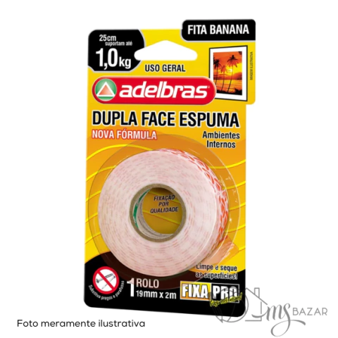 Fita Banana Dupla Face Espuma Fixa Pro 19mm Com 2m - Adelbras