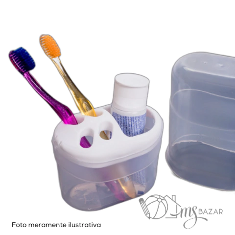 Porta Escova e Creme Dental de Plástico Com Tampa Branco - Plasútil