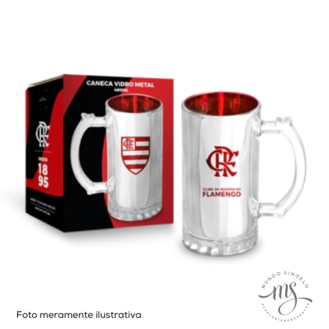 Caneca de Vidro Metálico 480ml Flamengo - BrasFoot