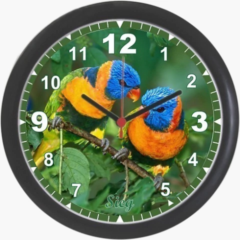 Relógio de Parede Redondo Preto 240mm Fundo Pássaros - Sieg