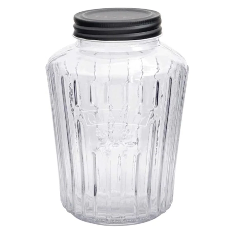 POTE DE VIDRO COM TAMPA PRETA EM METAL 900ML