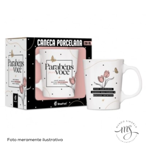 Caneca de Porcelana Premium Parabéns Para Você de 260ml - Brasfoot Presentes