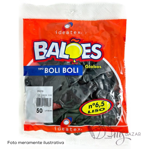 Balão Liso Preto N°6,5 Com 50 Unidades - Ideatex