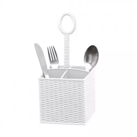 Organizador Porta Talheres Plástico Rattan 28cm Branco - Panamby