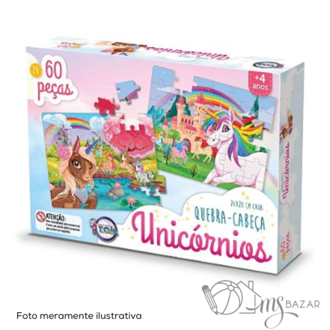 Quebra Cabeça Unicórnios Jogo Educativo 60 Peças - Toia