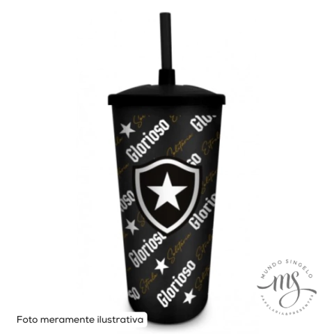 Copo Plástico Com Canudo Time Botafogo 500ml - Brasfoot