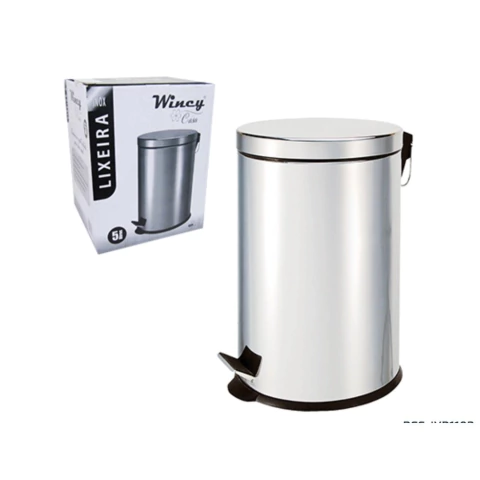 Lixeira 5 Litros Pedal Aco Inox Cesto Removível