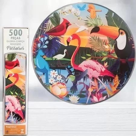 Quebra Cabeça Redondo Pássaros Com 500 Peças - Pais e Filhos