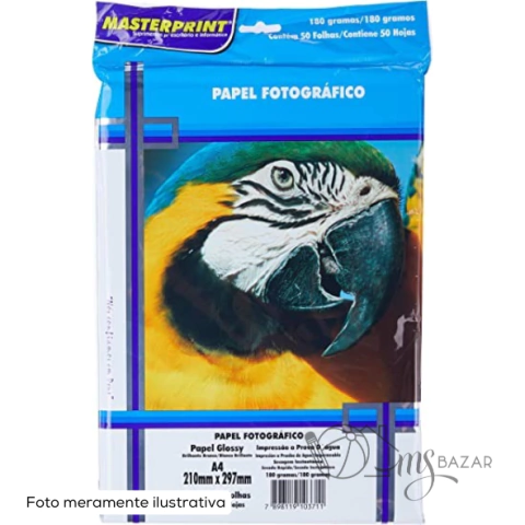 Papel Fotográfico Glossy A4 50 Folhas 180g Secagem Rápida a Prova D'água - Masterprint