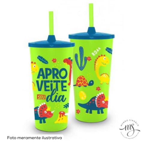 Copo Plástico Com Canudo Temas "Aproveite Seu Dia" - Brasfoot Presentes