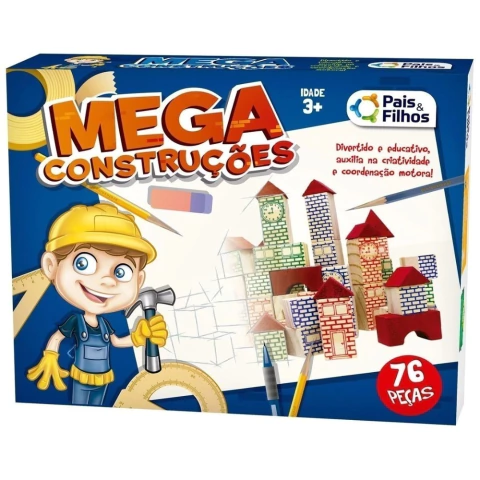 Jogo Mega Construções 76 Peças Divertindo e Educando - Pais e Filhos