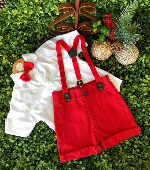 Camisa+Bermuda Vermelha com Suspensório