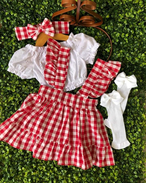 Conjunto Saiote + Cropped Xadrez