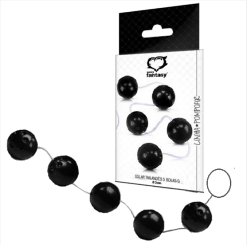 COLAR TAILANDES 5 BOLAS 3,4CM PRETO G