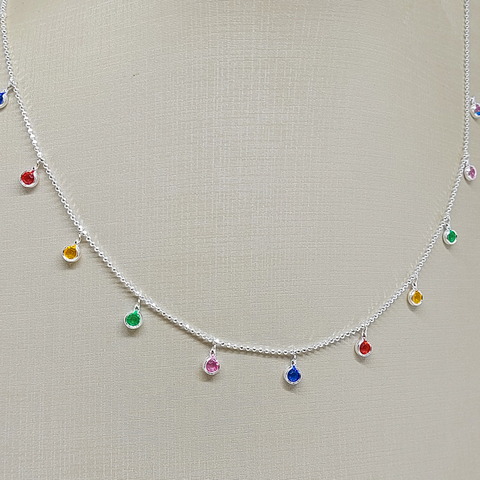 Choker de Bolinhas e Zircônias Coloridas Prata