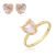 Conjunto Anel e Brinco Coração com Zircônia Rosa Ouro