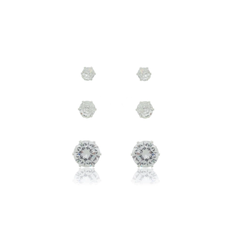 Trio de Brincos Pontos de Luz Prata