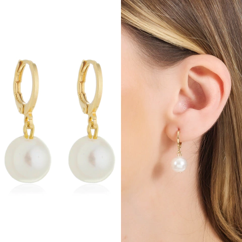 Argola de Clique Pérola Ouro