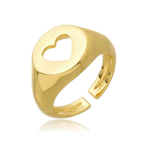 Anel Regulável Coração Vazado Ouro