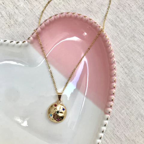 Colar Esfera com Zircônias Coloridas Ouro