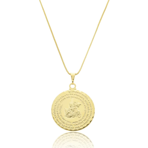 Colar Medalha Oração São Jorge Ouro