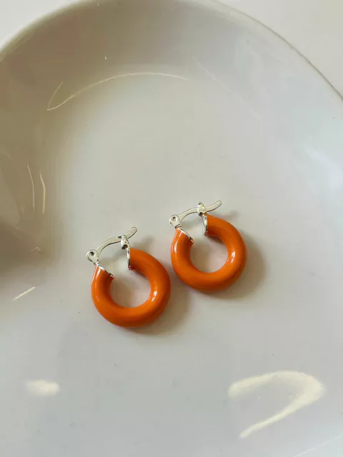 Argola Tubo Italiana Resinada Laranja P Prata