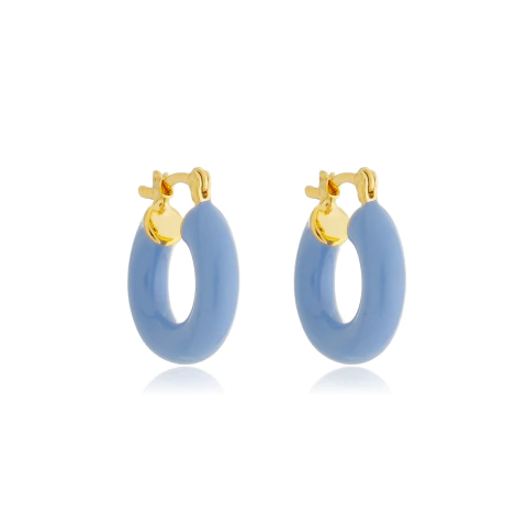 Argola Tubo Italiano Resinada Azul P Ouro