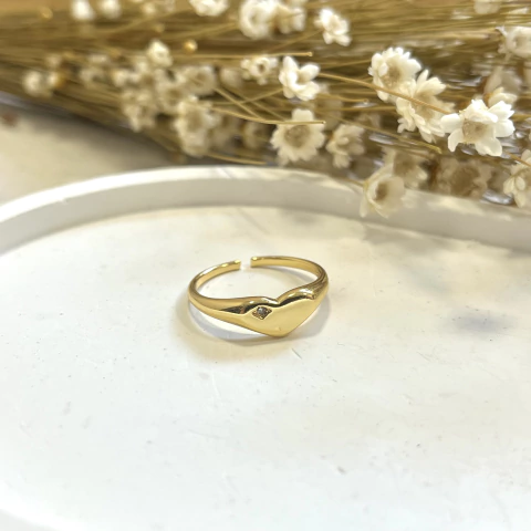 Anel Ajustável Coração com Micro Zircônia