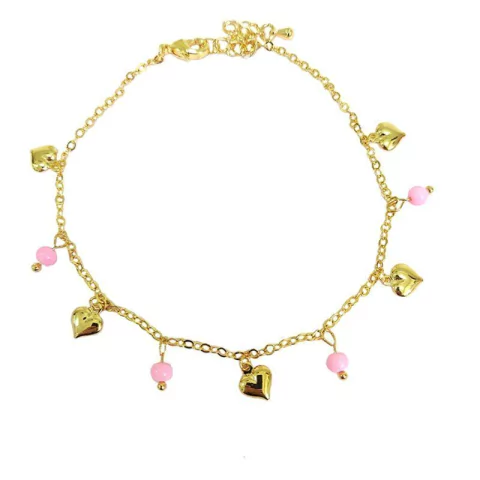 Tornozeleira Muranos e Corações Rosa