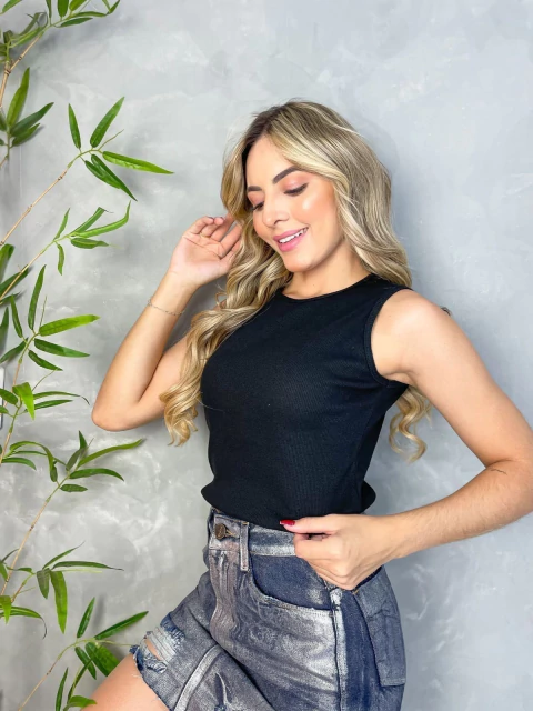 regata feminina Ribana canelada preta