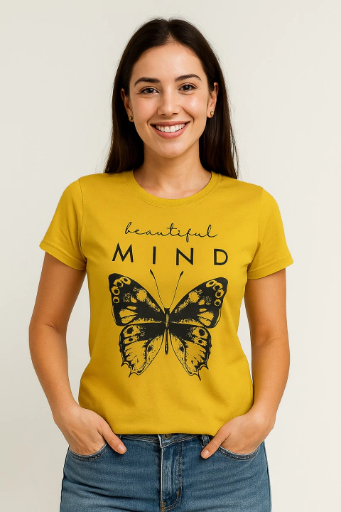 T-shirt Beautiful Mind - Mostarda - comprar online