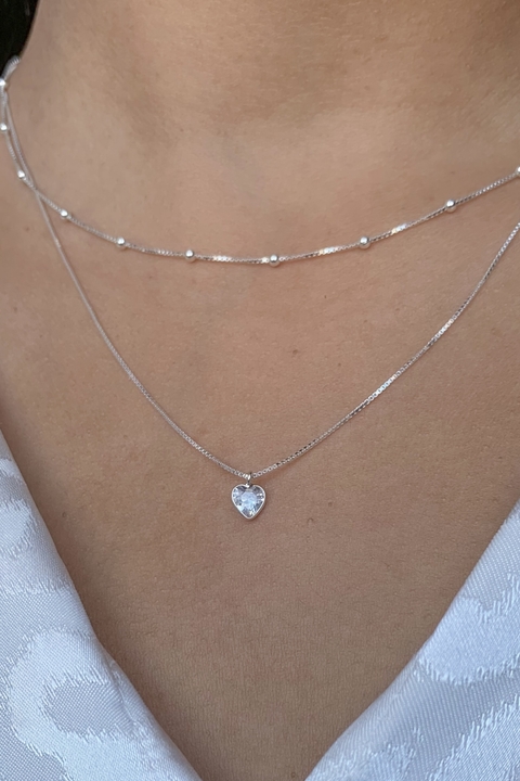 Colar Ponto de Luz Coração Prata Legítima 925