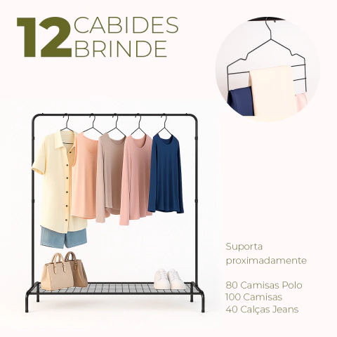 Arara Cabideira e Sapateira de Aço + 12 Cabides Calceiro Brinde - comprar online